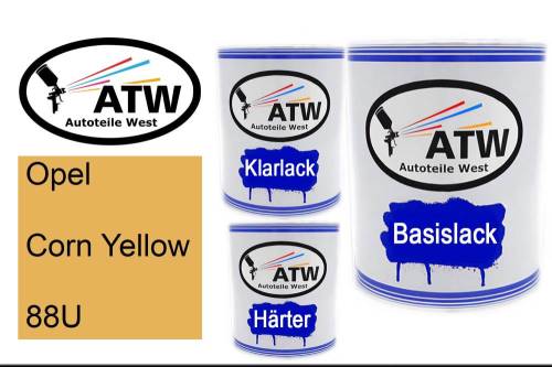 Opel, Corn Yellow, 88U: 1L Lackdose + 1L Klarlack + 500ml Härter - Set, von ATW Autoteile West.